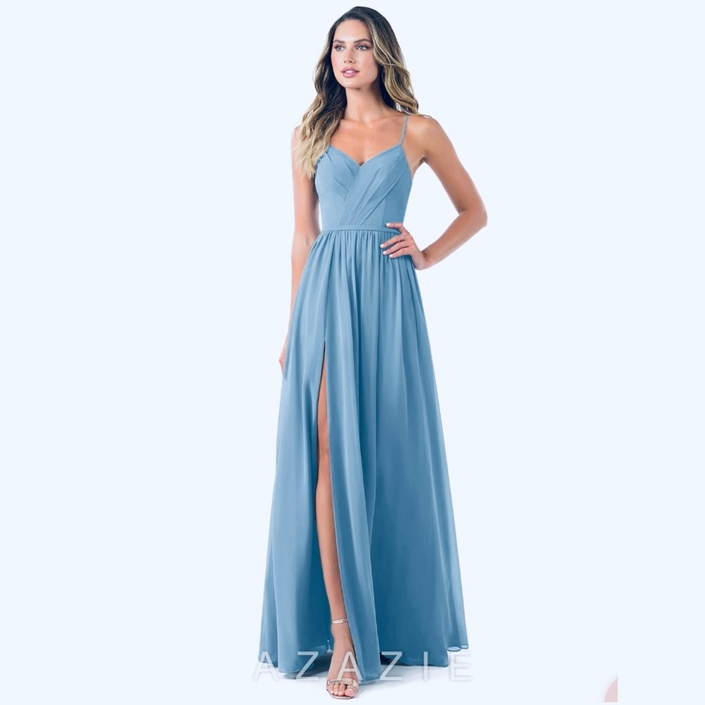 Azazie Cora Dress in Steel Blue